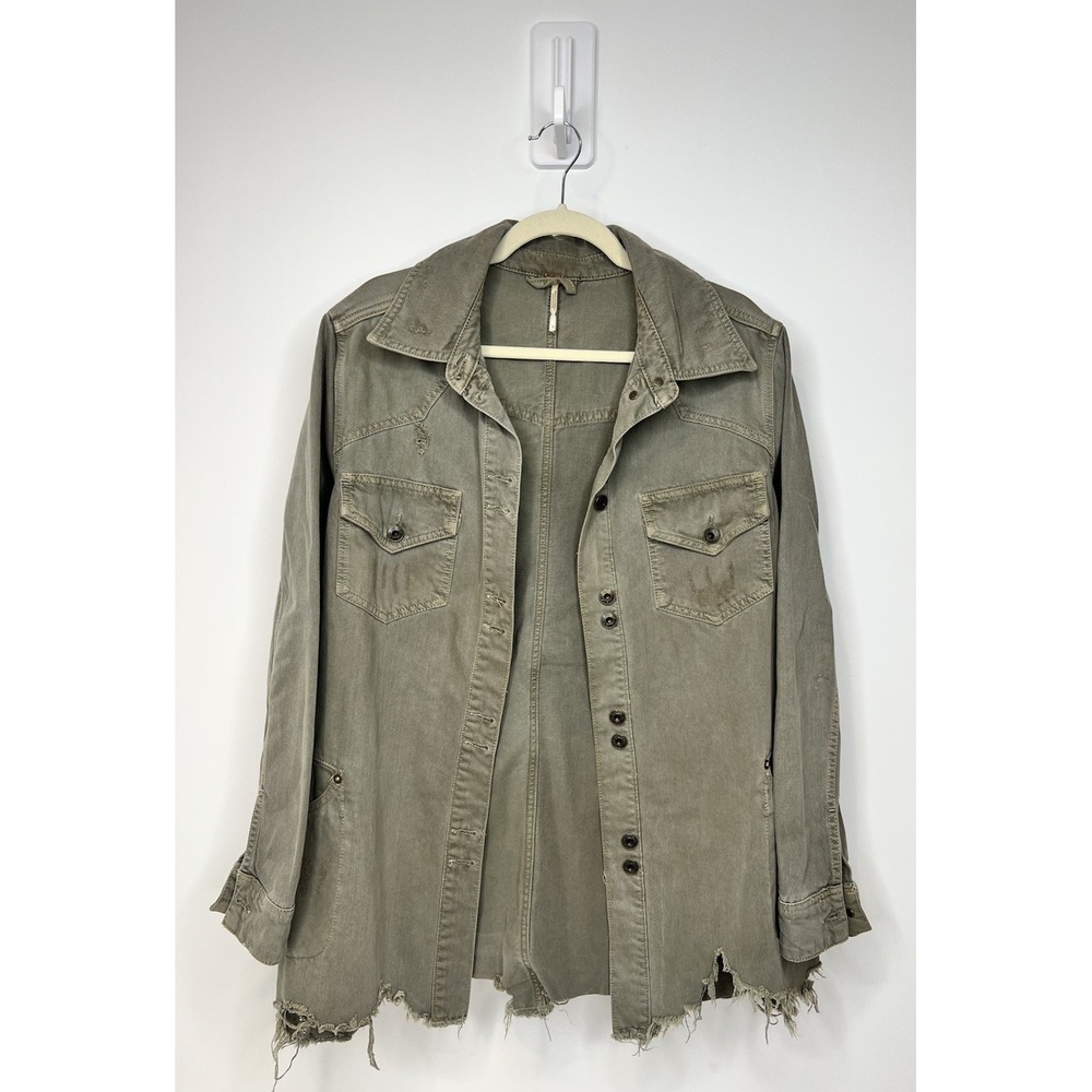 Anthropologie Free People Cargo Jacket Womens Medium Distressed Military Y2K - Picture 3 of 13